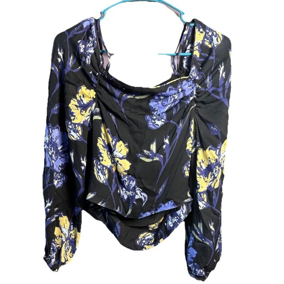 Ramy Brook Cori Floral Print Cold Shoulder Silk Top Women’s Small Black Purple - Picture 5 of 10